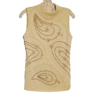 Choice | Vintage Silk Blend Beaded Sleeveless Mock Neck Sweater (Size Medium)